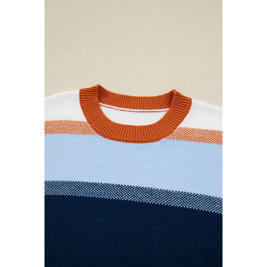 Color Block Round Neck Tunic Sweater Apparel and Accessories