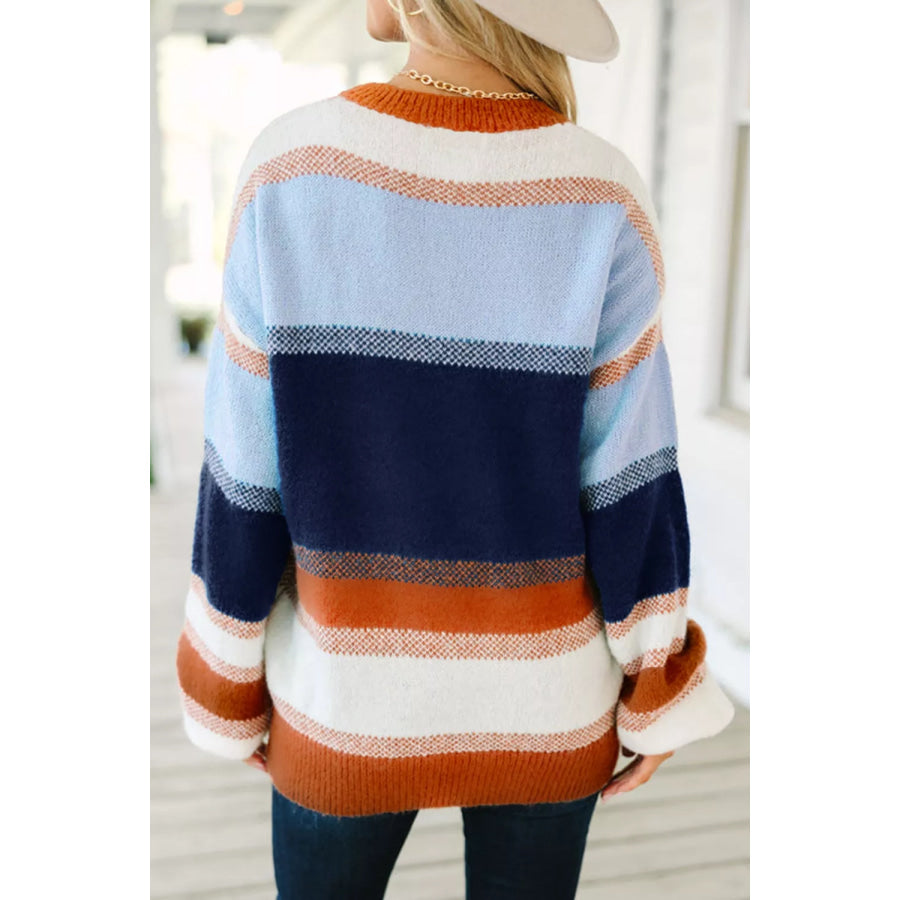 Color Block Round Neck Tunic Sweater Multicolor / S Apparel and Accessories