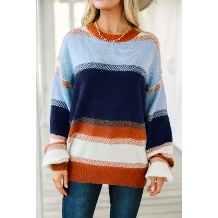 Color Block Round Neck Tunic Sweater Multicolor / S Apparel and Accessories