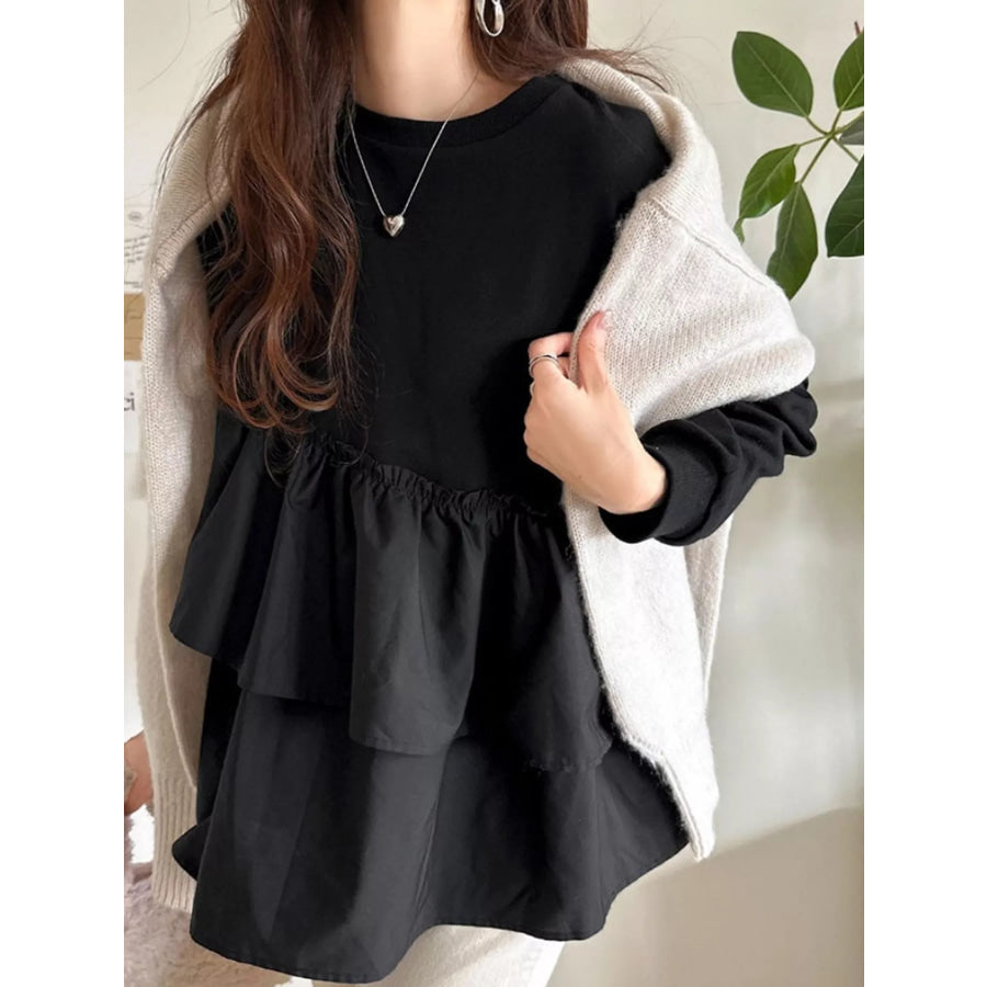 Color-Block Ruffled Hem Top Apparel and Accessories