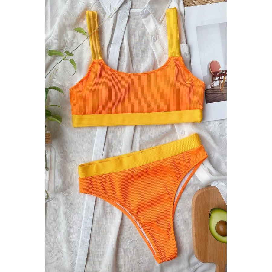 Color Block Scoop Neck Bikini Set Tangerine / S