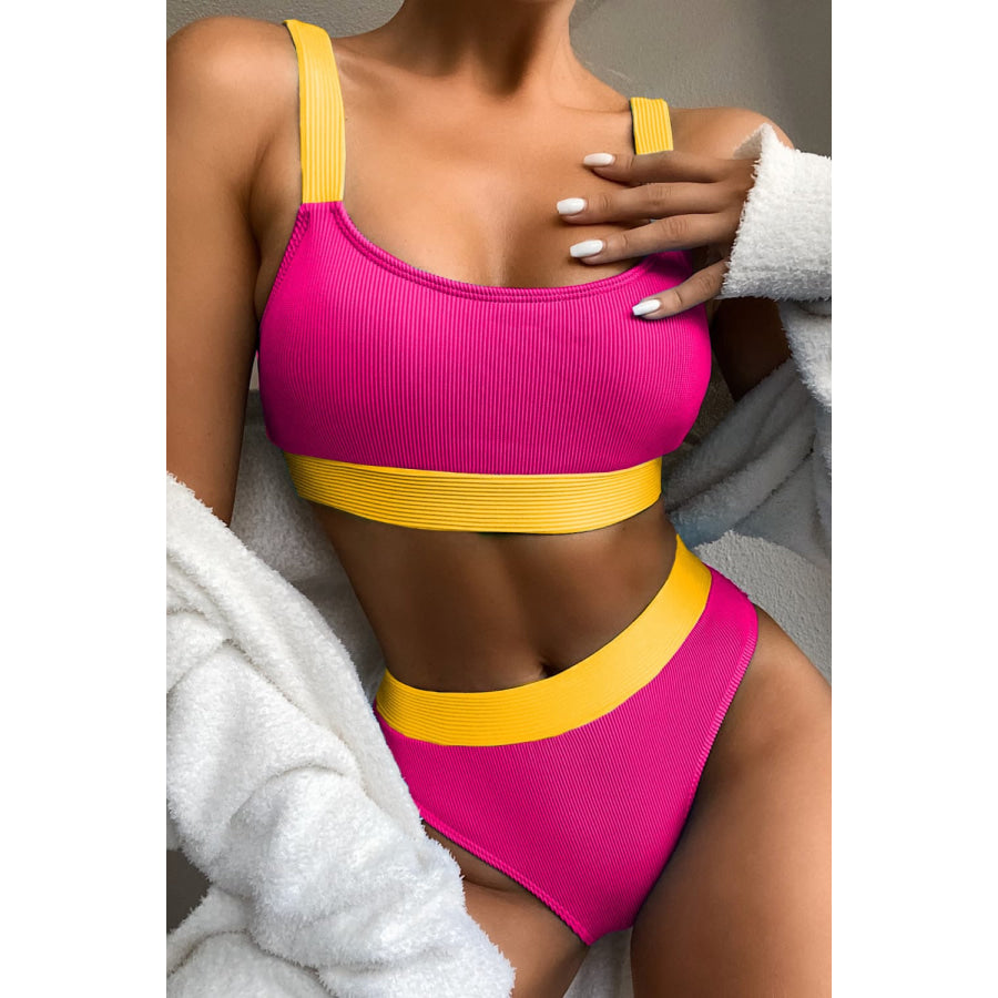 Color Block Scoop Neck Bikini Set