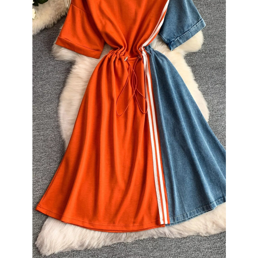 Color Block Short Sleeve Casual Dress Apparel and Accessories