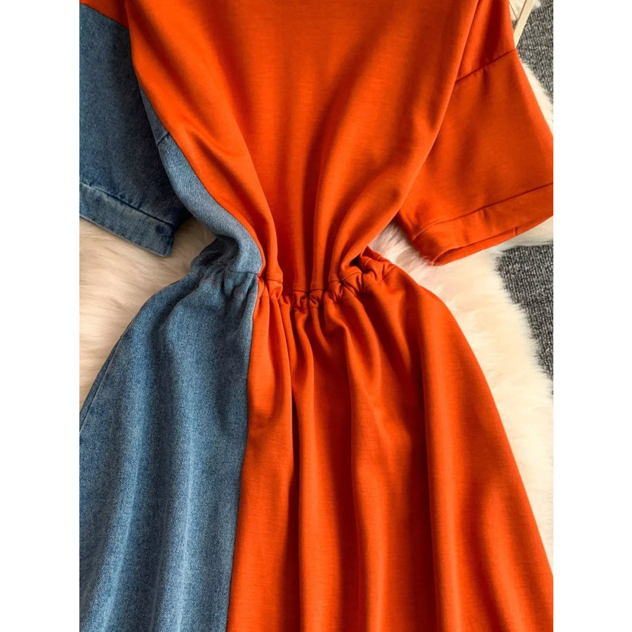 Color Block Short Sleeve Casual Dress Apparel and Accessories