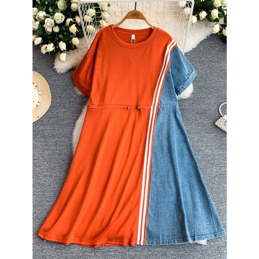 Color Block Short Sleeve Casual Dress Apparel and Accessories