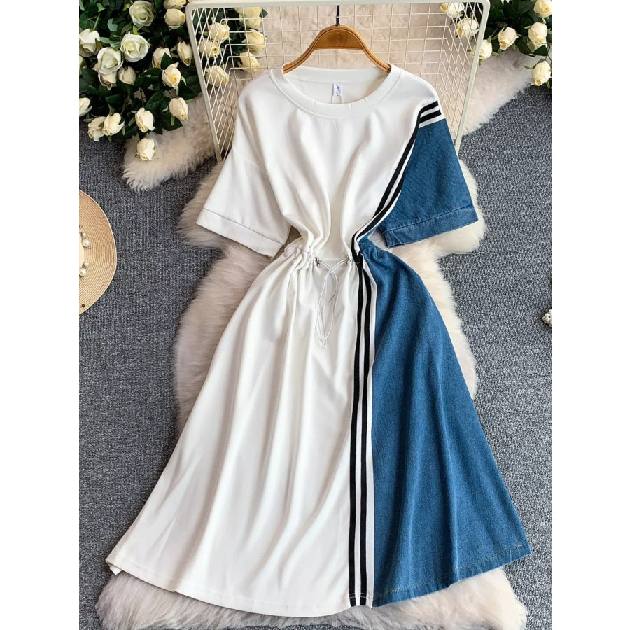 Color Block Short Sleeve Casual Dress Apparel and Accessories