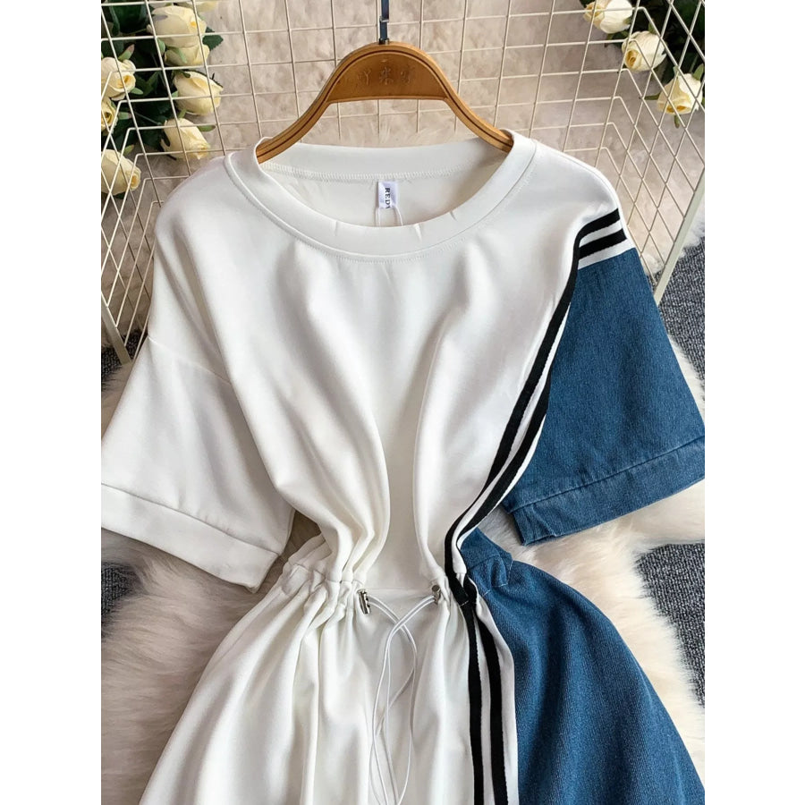 Color Block Short Sleeve Casual Dress Apparel and Accessories