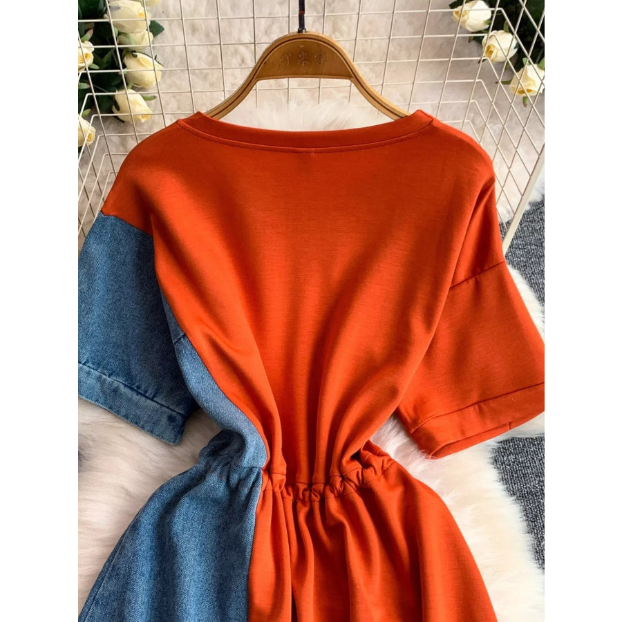 Color Block Short Sleeve Casual Dress Apparel and Accessories