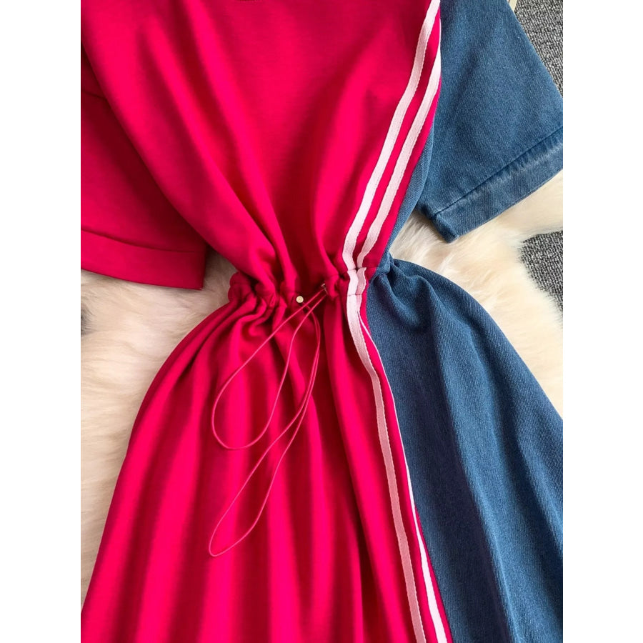 Color Block Short Sleeve Casual Dress Apparel and Accessories