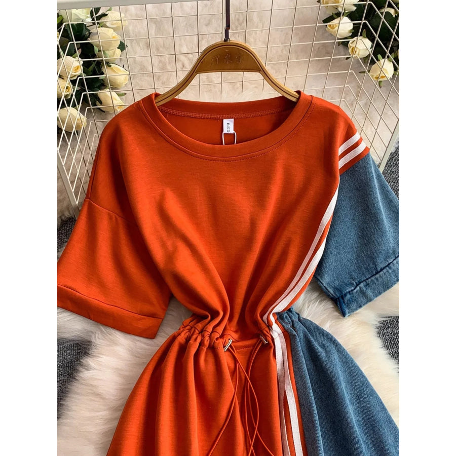 Color Block Short Sleeve Casual Dress Apparel and Accessories