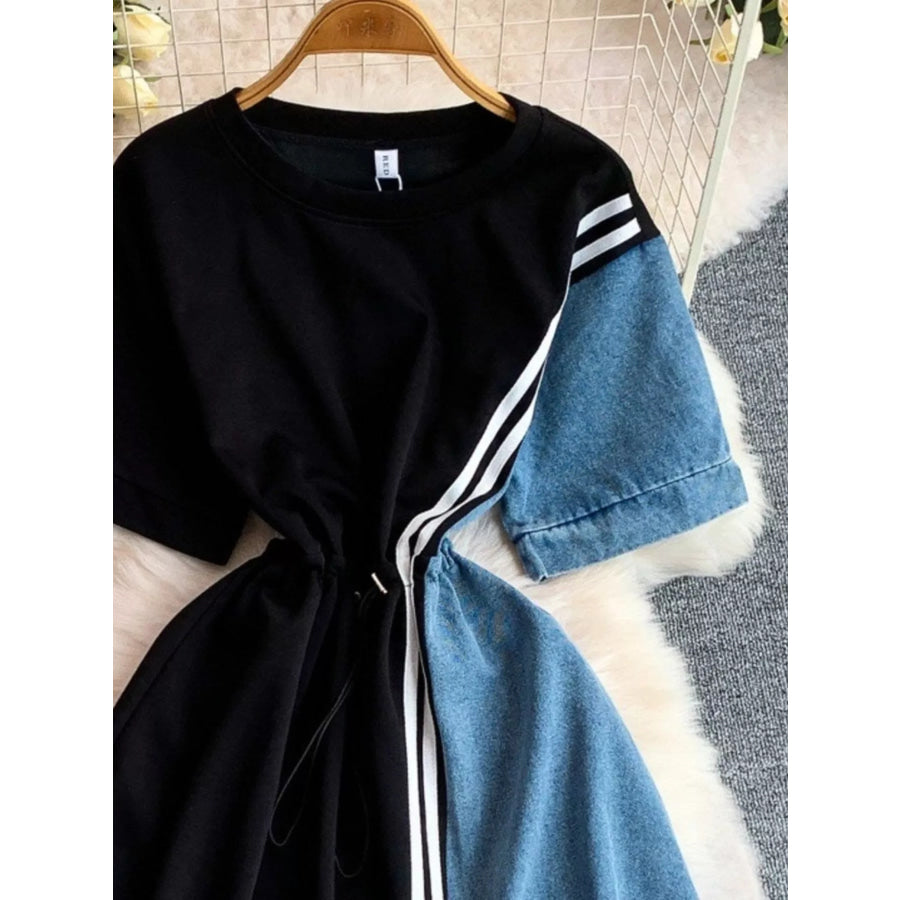 Color Block Short Sleeve Casual Dress Apparel and Accessories