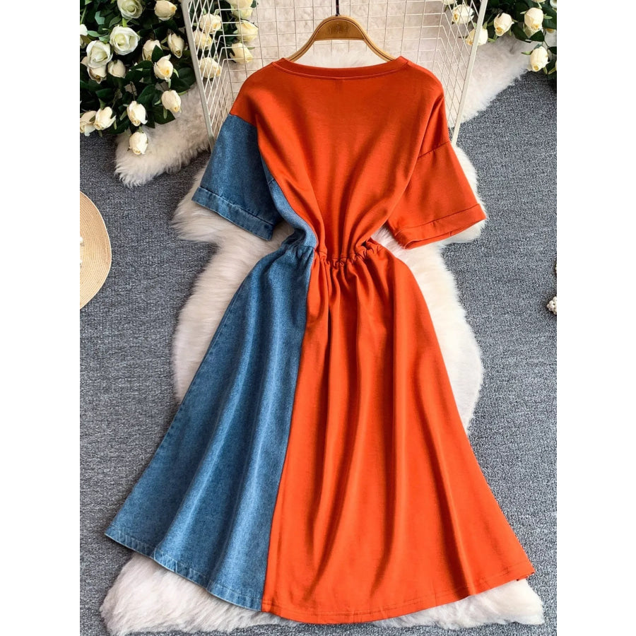 Color Block Short Sleeve Casual Dress Apparel and Accessories
