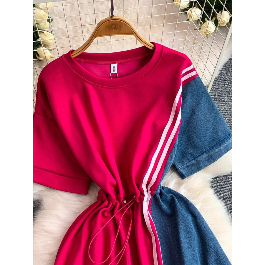 Color Block Short Sleeve Casual Dress Apparel and Accessories