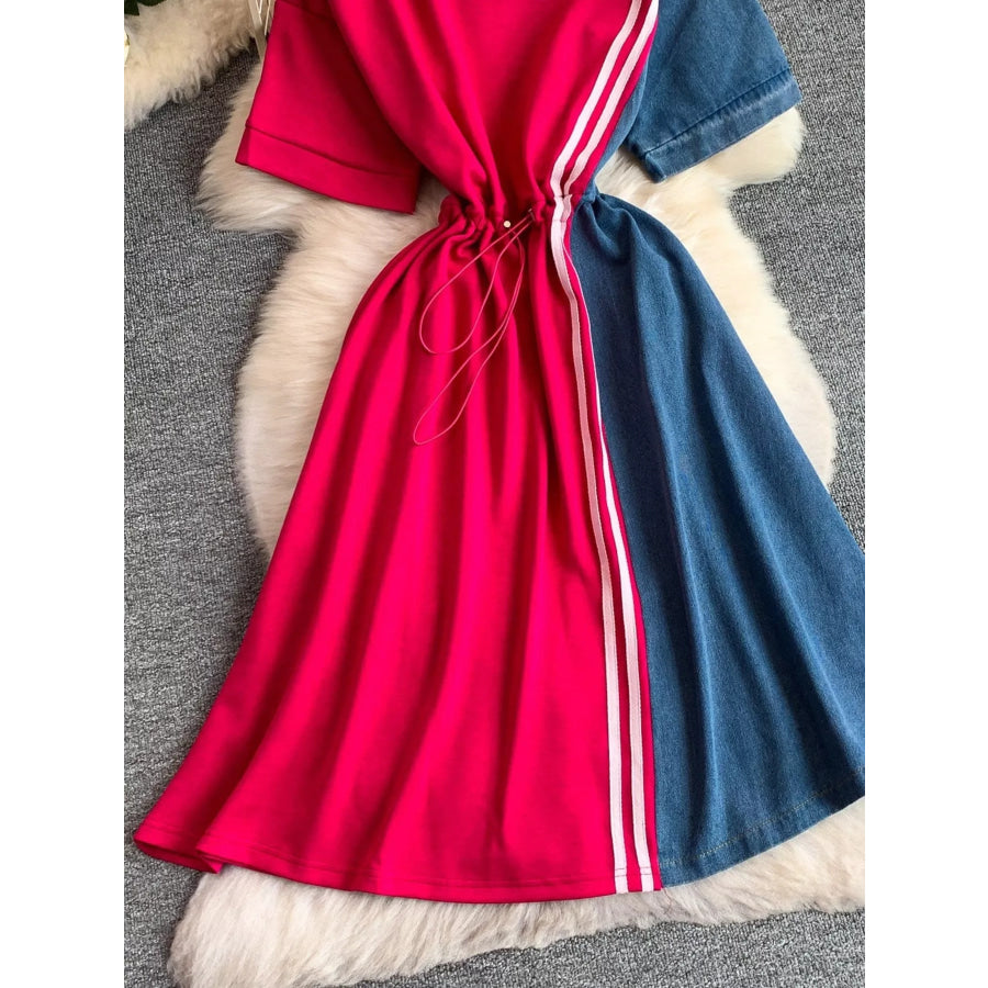 Color Block Short Sleeve Casual Dress Apparel and Accessories