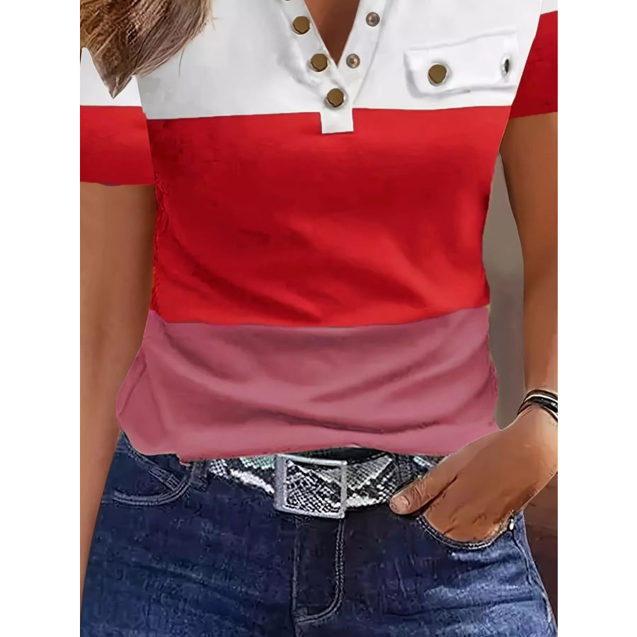 Color Block Short Sleeve Casual T-Shirt Apparel and Accessories