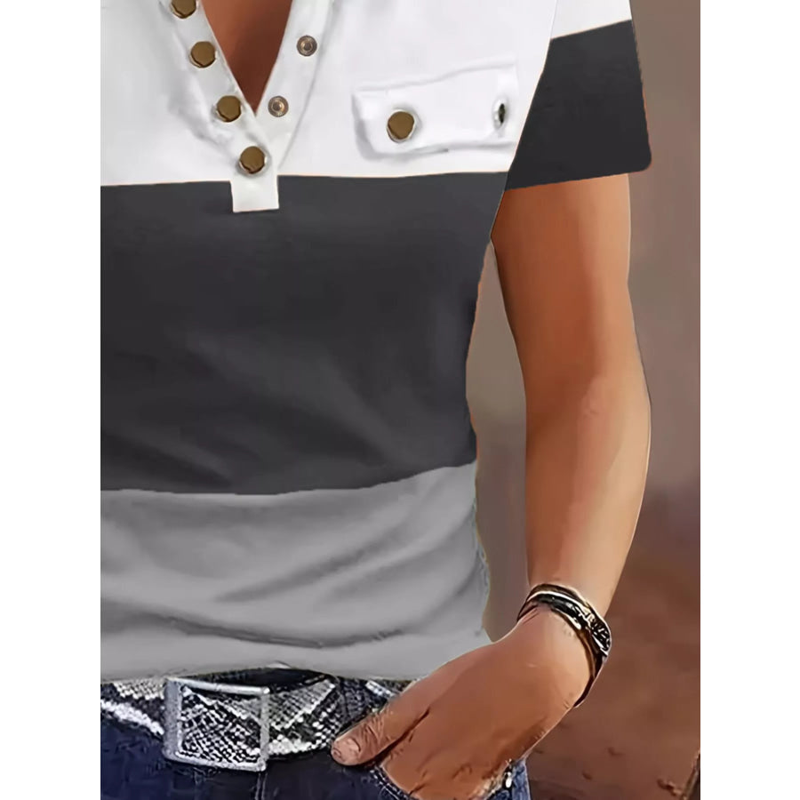 Color Block Short Sleeve Casual T-Shirt Apparel and Accessories