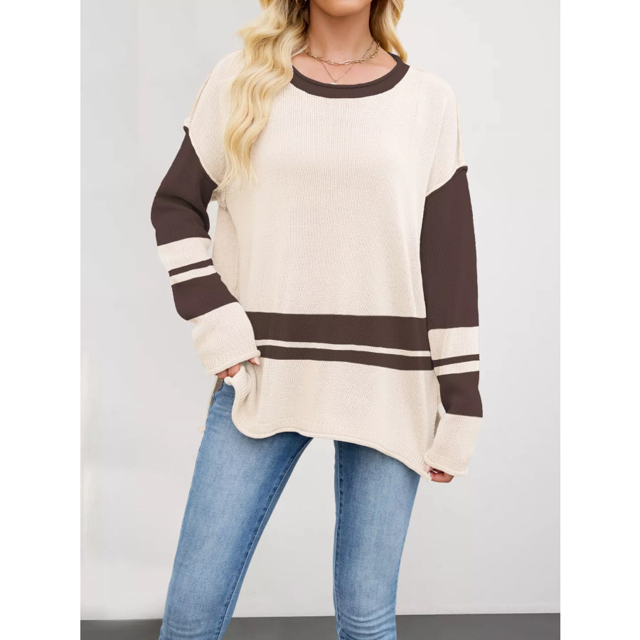 Color Block Side Slit Sweater Apparel and Accessories