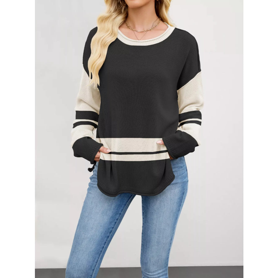 Color Block Side Slit Sweater Apparel and Accessories