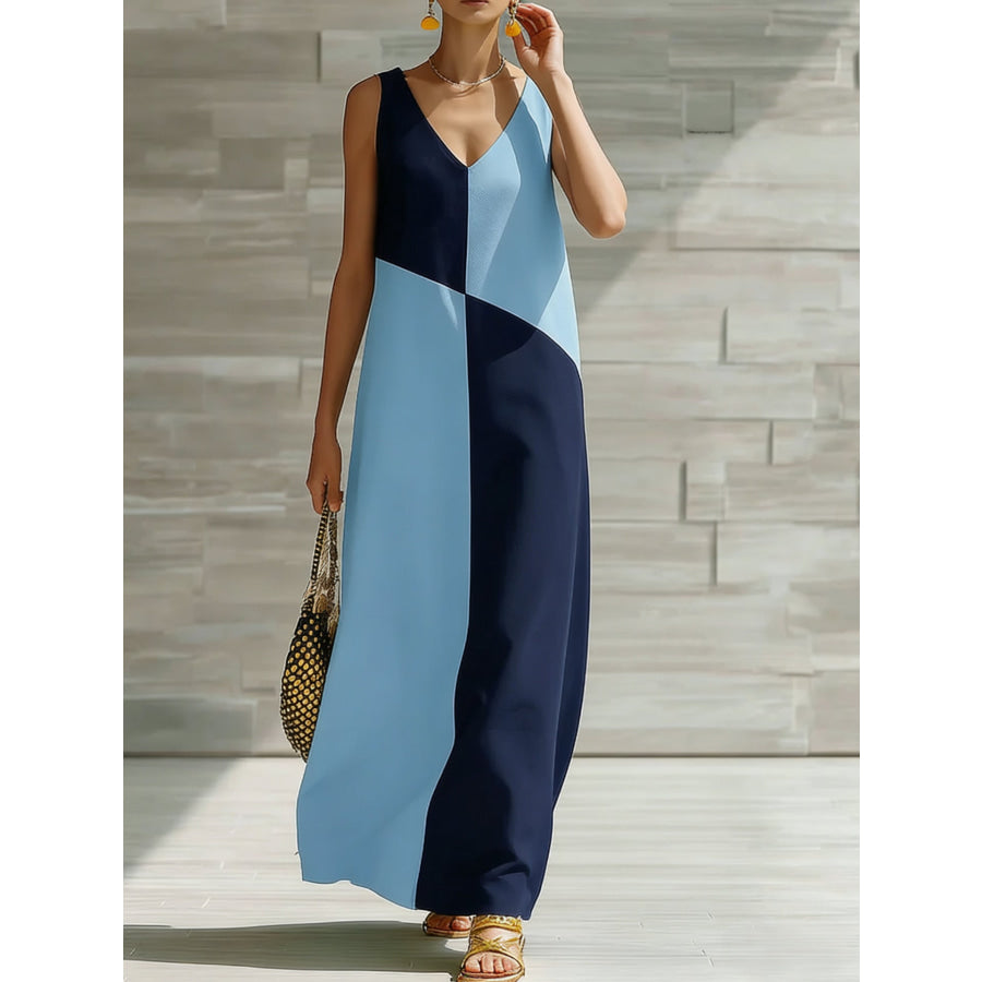 Color Block Sleeveless Maxi Dress Apparel and Accessories