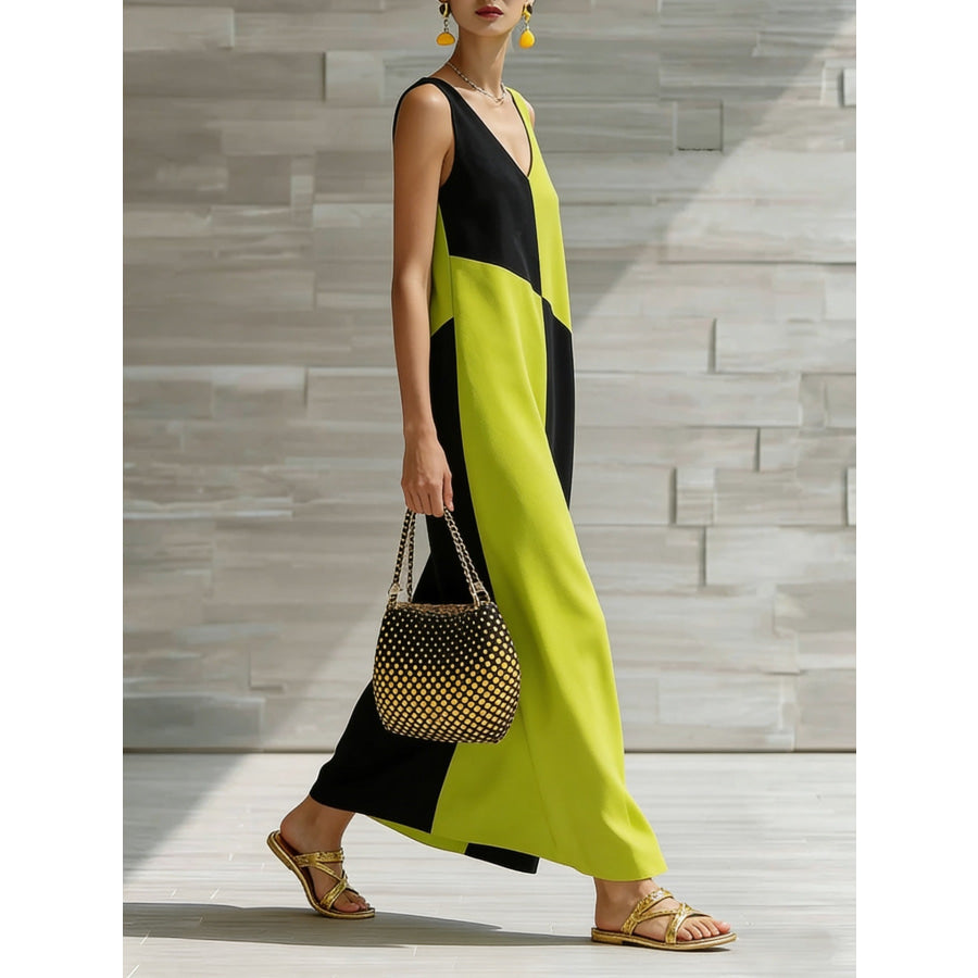 Color Block Sleeveless Maxi Dress Apparel and Accessories