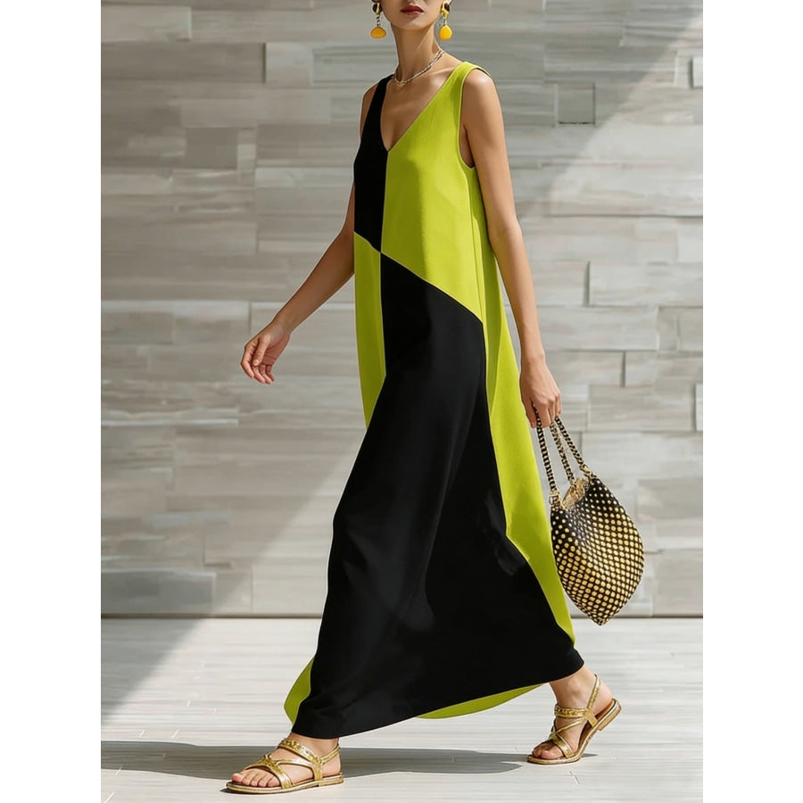 Color Block Sleeveless Maxi Dress Apparel and Accessories