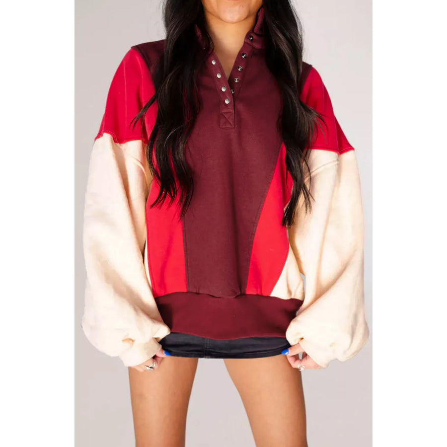 Color-Block Snap-Button Oversized Sweatshirt Apparel and Accessories