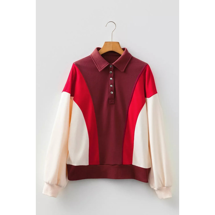 Color-Block Snap-Button Oversized Sweatshirt Apparel and Accessories