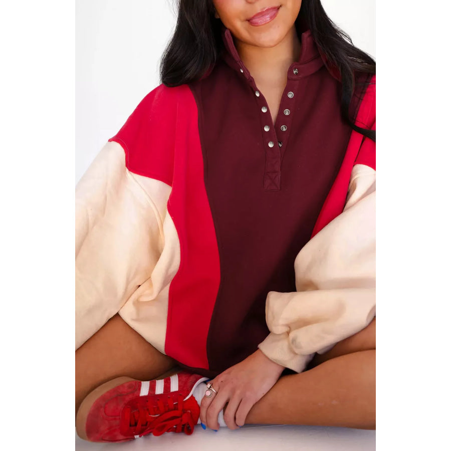 Color-Block Snap-Button Oversized Sweatshirt Apparel and Accessories