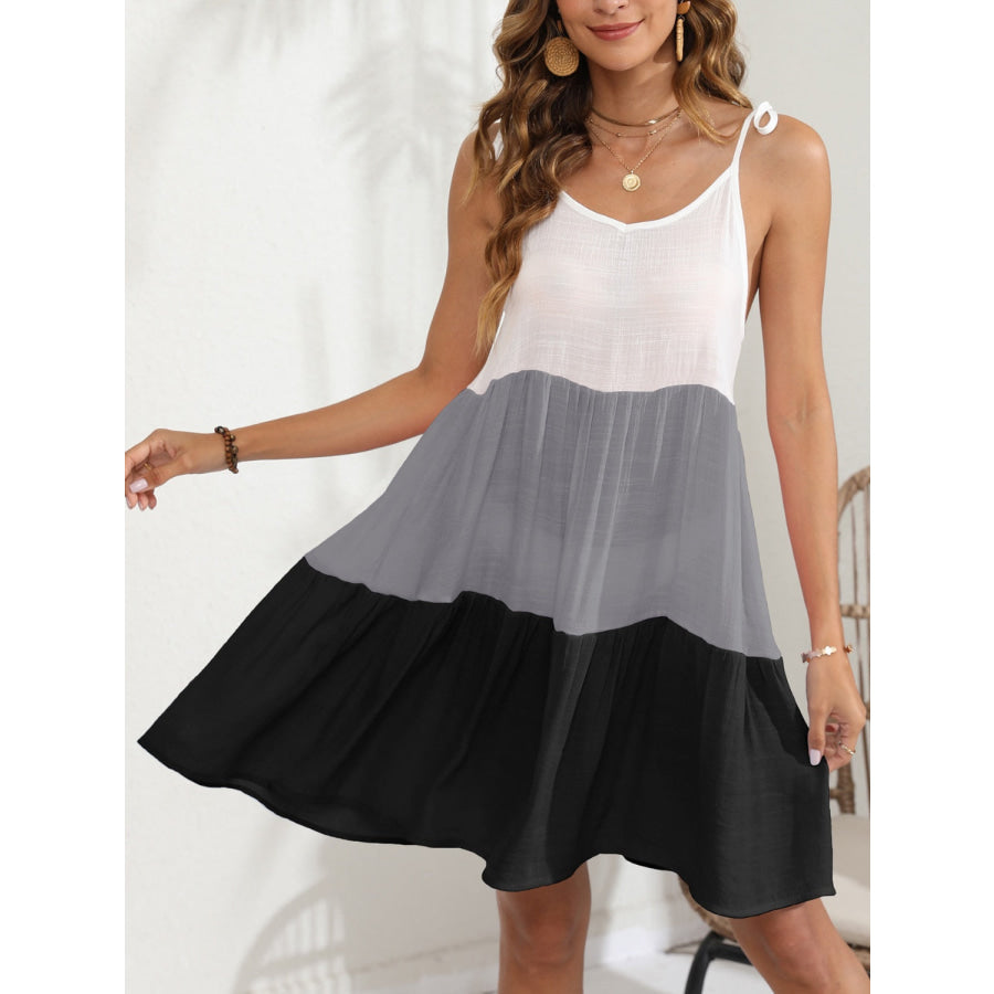 Color Block Spaghetti Strap Cover - Up Dress Apparel and Accessories