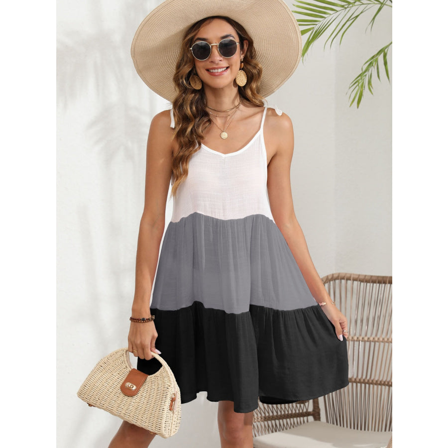 Color Block Spaghetti Strap Cover - Up Dress Black / S Apparel and Accessories
