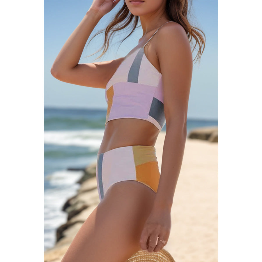 Color Block Spaghetti Strap Two-Piece Swim Set Pink Purple / XS Apparel and Accessories