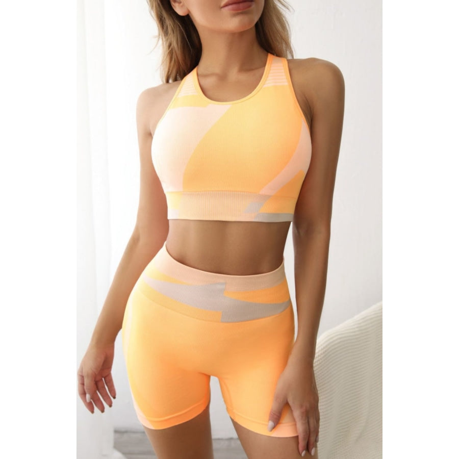 Color Block Sports Bra and Shorts Set Tangerine / S