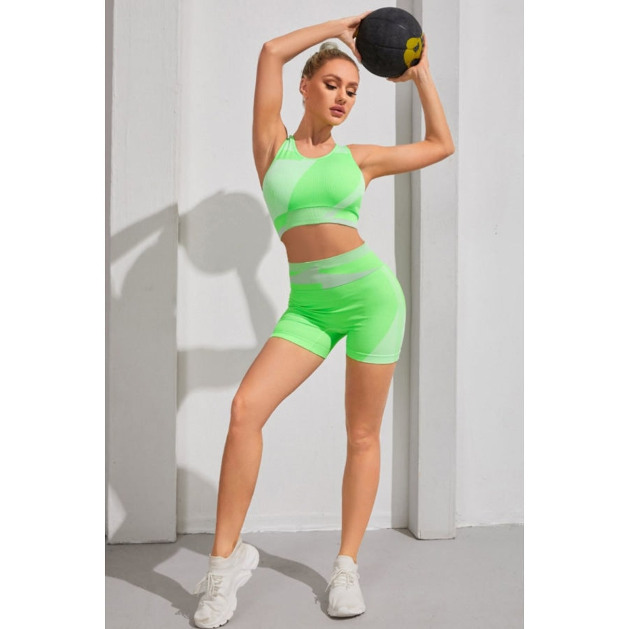 Color Block Sports Bra and Shorts Set