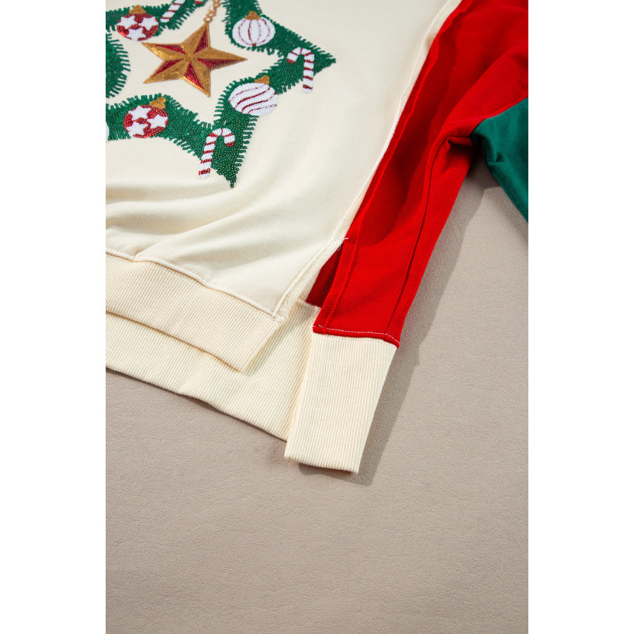 Color Block Star Side Slit Lantern Sleeve Sweatshirt Apparel and Accessories