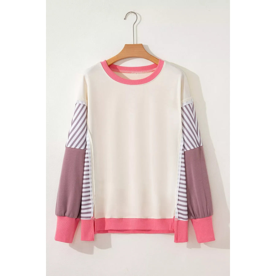 Color-Block Striped Crew Neck Sweatshirt Apparel and Accessories