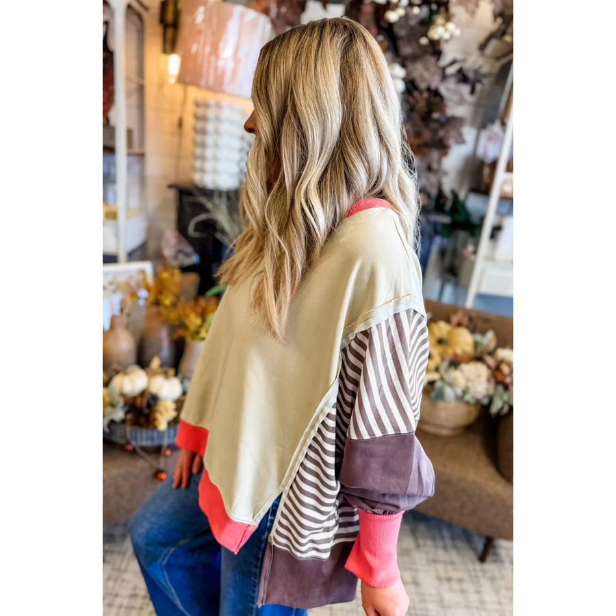 Color-Block Striped Crew Neck Sweatshirt Apparel and Accessories