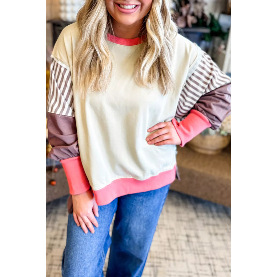 Color-Block Striped Crew Neck Sweatshirt Apparel and Accessories
