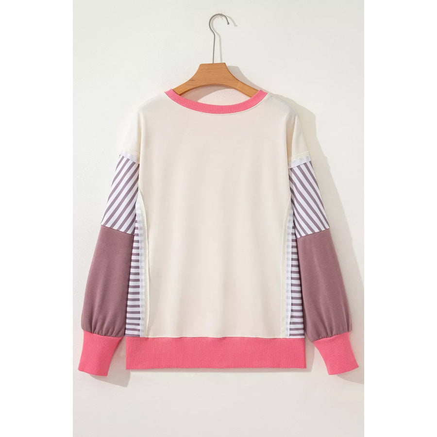 Color-Block Striped Crew Neck Sweatshirt Apparel and Accessories