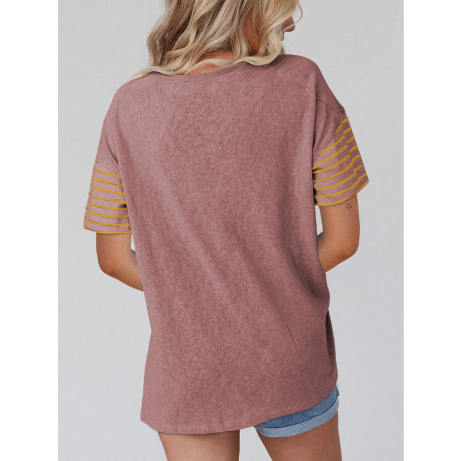Color Block Striped Detail Loose T Shirt Apparel and Accessories