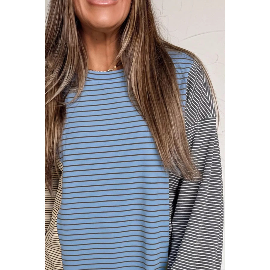 Color Block Striped Dropped Shoulder Sweatshirt Apparel and Accessories
