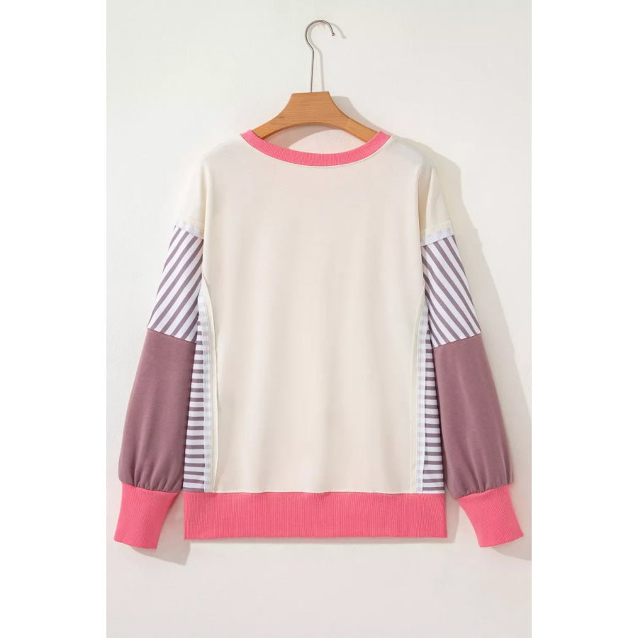 Color Block Striped Patchwork Dolman Slit Sweatshirt Apparel and Accessories