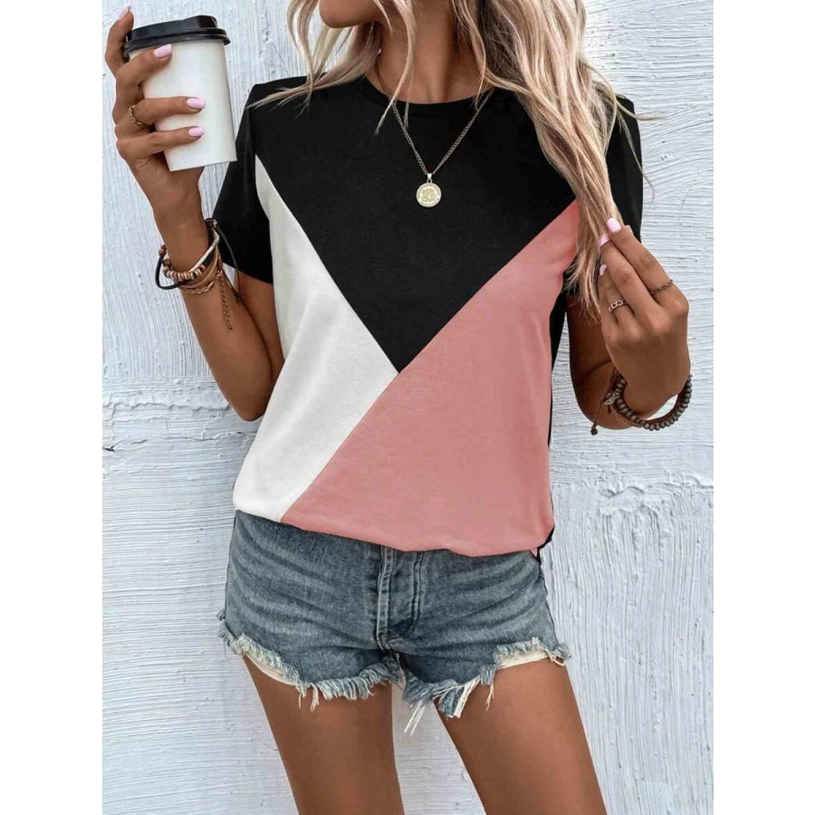 Color Block T-Shirt Blush Pink / S Clothing