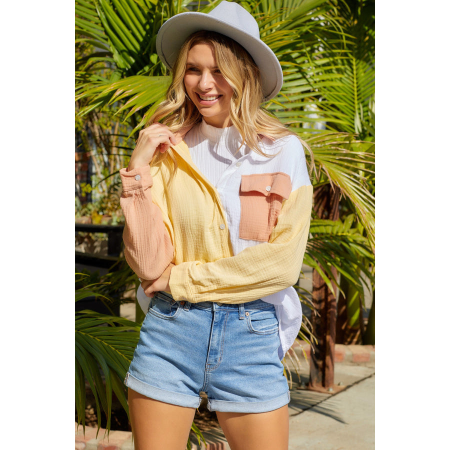 Color Block Textured Drop Shoulder Shacket