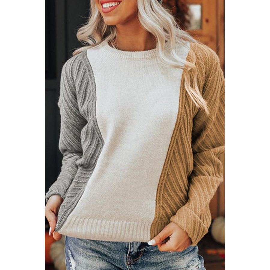 Color Block Textured Drop Shoulder Sweater Apparel and Accessories