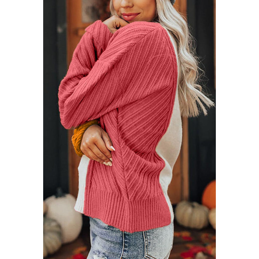 Color Block Textured Drop Shoulder Sweater Apparel and Accessories