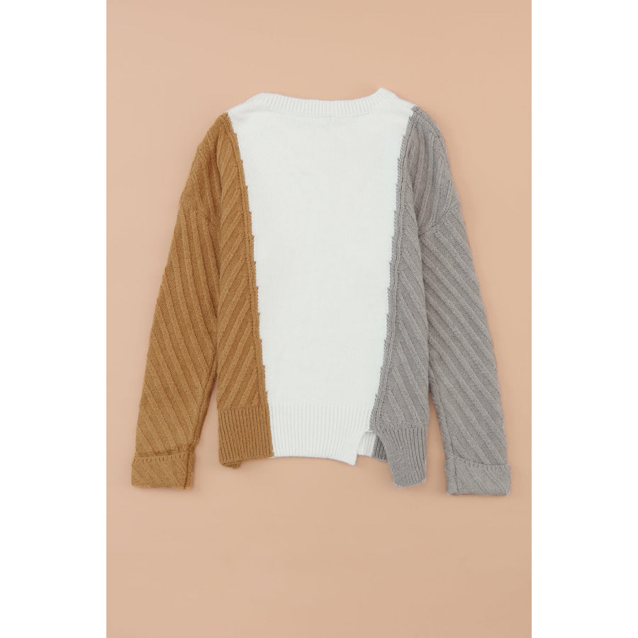Color Block Textured Drop Shoulder Sweater Apparel and Accessories