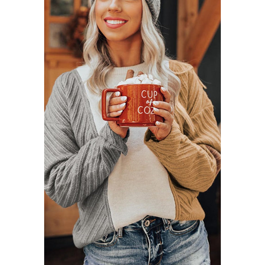 Color Block Textured Drop Shoulder Sweater Apparel and Accessories