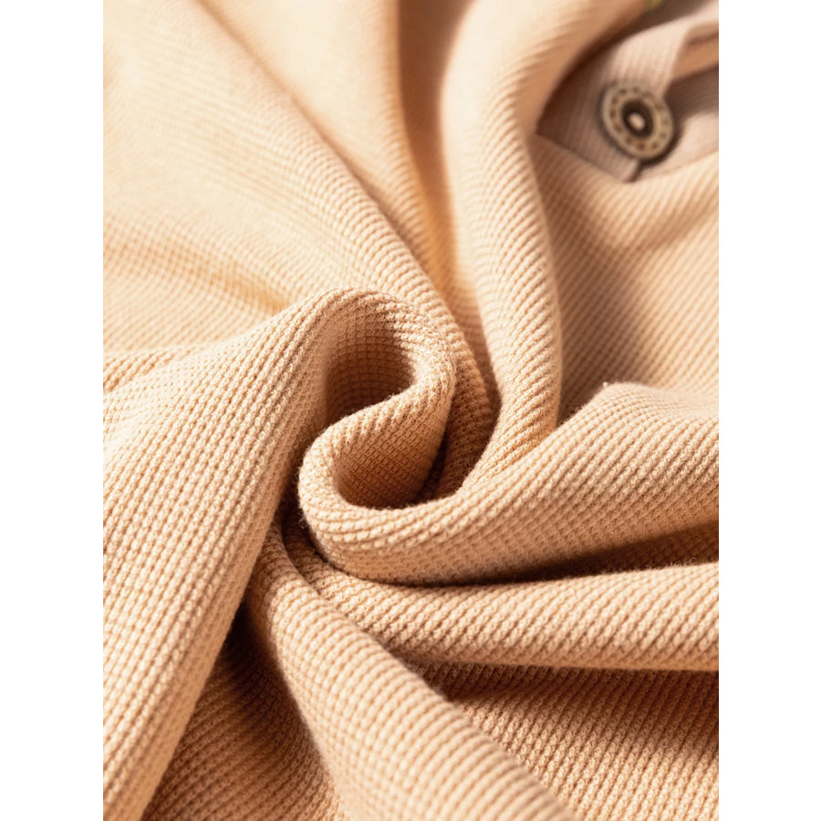Color Block Thermal Textured Knit Drop Shoulder Henley Top Apparel and Accessories