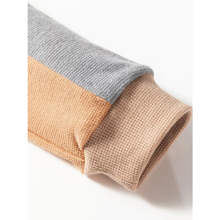 Color Block Thermal Textured Knit Drop Shoulder Henley Top Apparel and Accessories