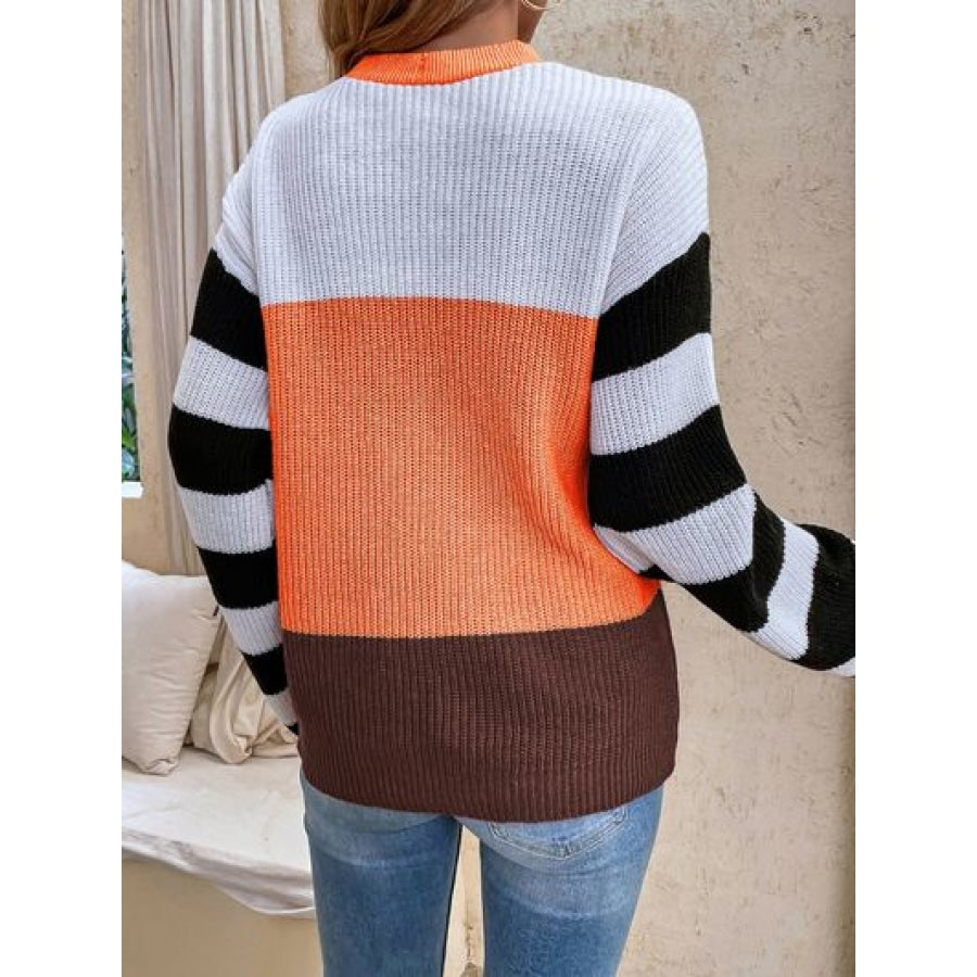 Color Block Tied Dropped Shoulder Sweater Clothing